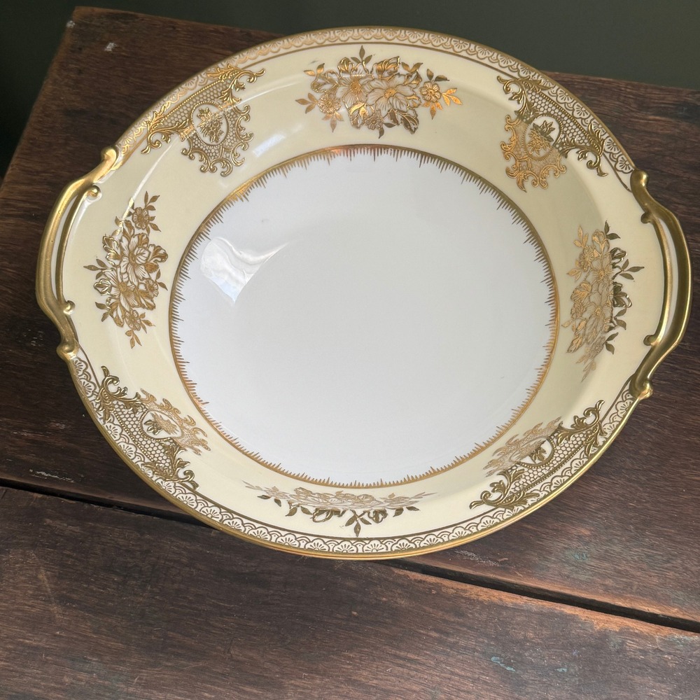Noritake China Goldlinda Handpainted Serving Bowl Gold Floral Cream Rim